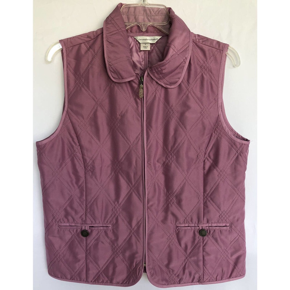 Christopher & Banks Vest Women’s Size Small Pink Zip Up Front Quilted W/pockets